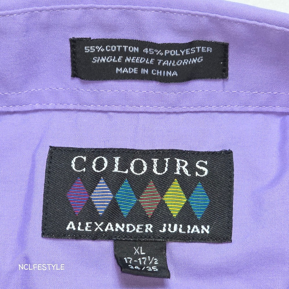 Colours Alexander Julian Mens XL 17.5 Purple Button Down Dress Shirt Long Sleeve - Picture 5 of 6